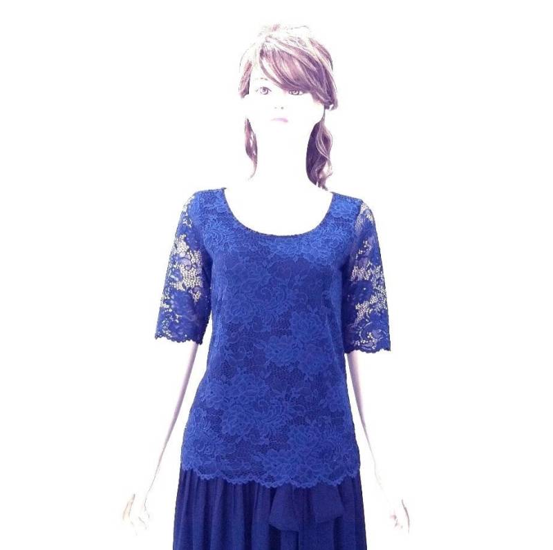 Blaues Brautjungfern Top. Oberseite Mit Ärmeln. Stretch Spitzen Blaue Partybluse von lynamobley2012