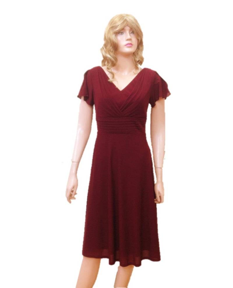 Burgund Brautjungfernkleid. Burgunder-Kleid Mit Ärmeln. Chiffon Knielange Kleid. Abendkleid von lynamobley2012