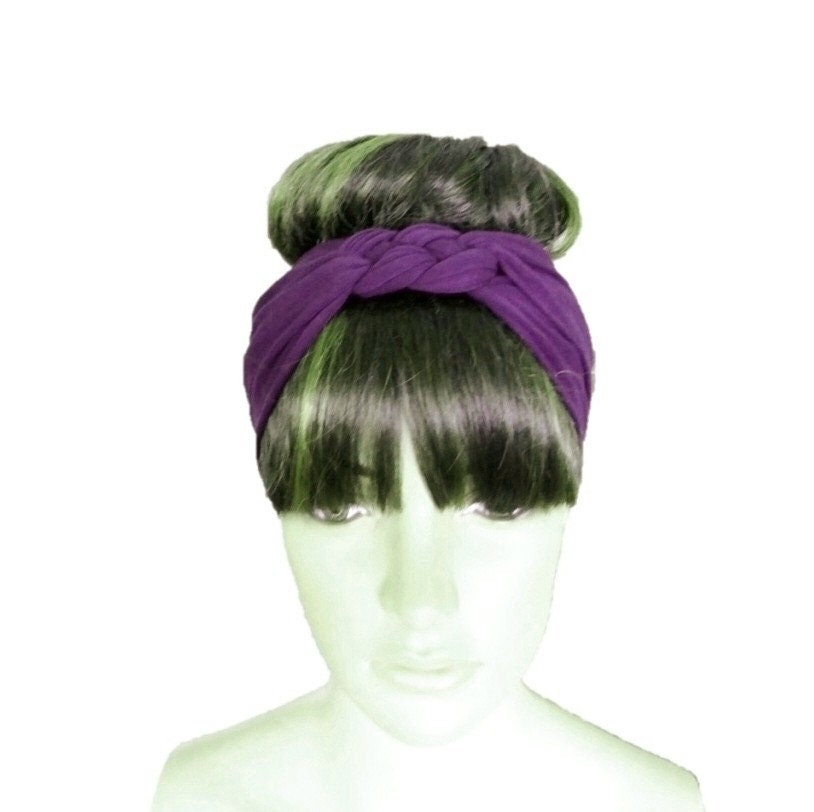 Lila Haarband. Geflochtene Stirnband. Baumwolle Spandex Haar Wickeln. Stretch Head Wrap von lynamobley2012
