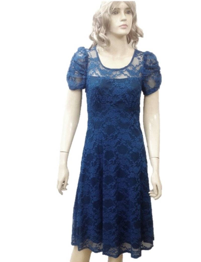 Navy Blau Brautjungfernkleid. Knielange Kleid. Blau Abendkleid. Kleid Mit Ärmeln von lynamobley2012