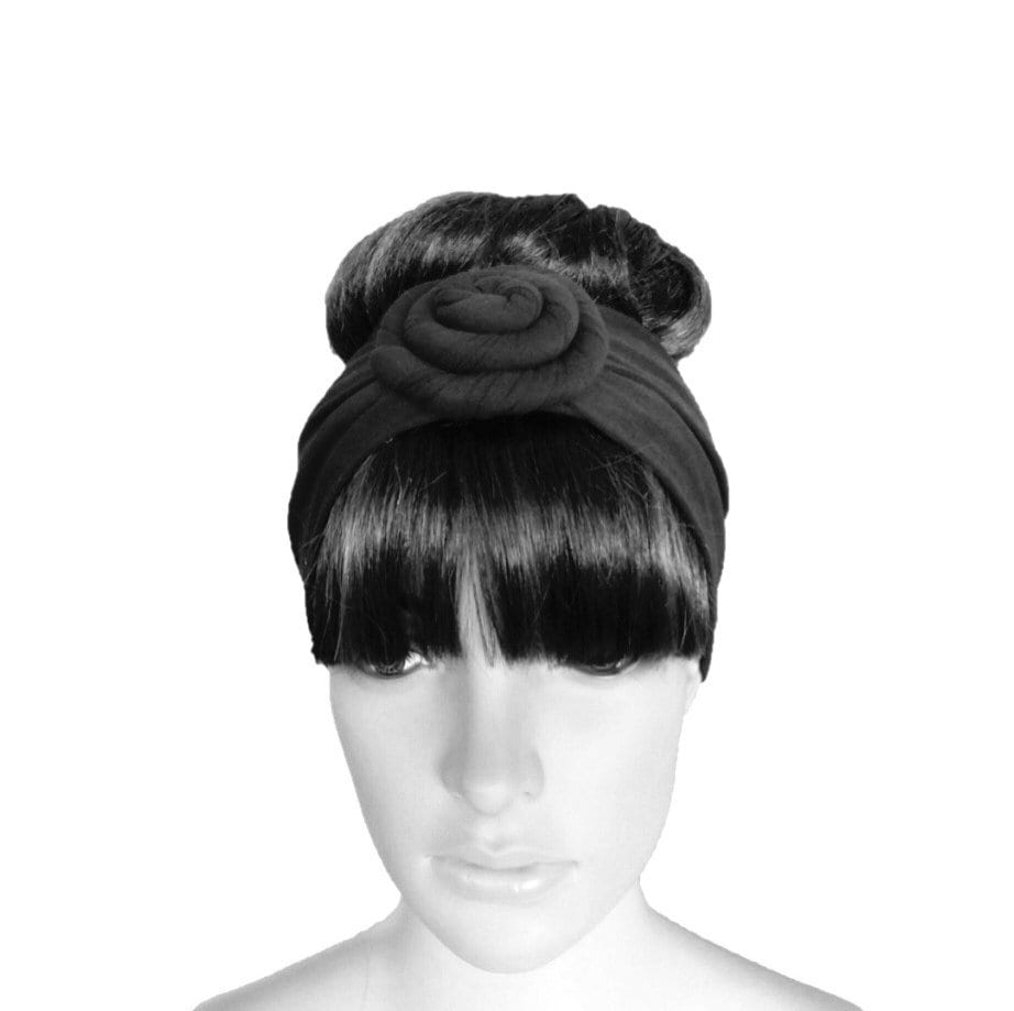 Schwarzes Haarband. Blume Stirnband. Baumwolle Spandex Haar Wickeln. Stretch Head Wrap von lynamobley2012