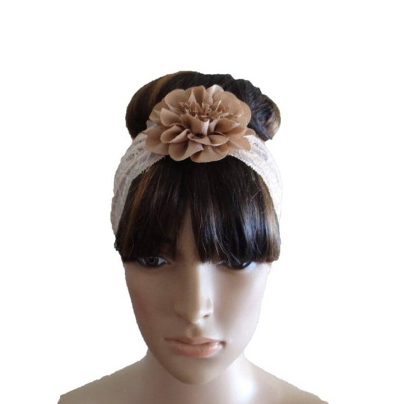 Tan Haarband. Spitze Stirnband Blume Haar Wickeln. Stretch Head Wrap von lynamobley2012