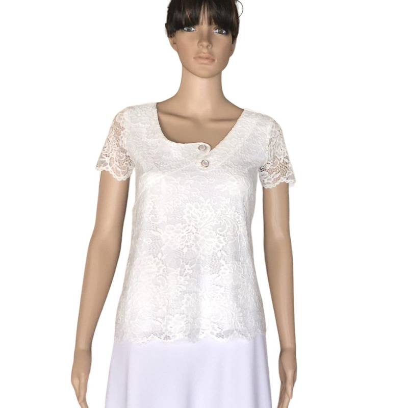 Weißes Brautjungfer Top. Top Mit Ärmeln. Stretch-Spitzen-Top. Weiße Party Bluse von lynamobley2012