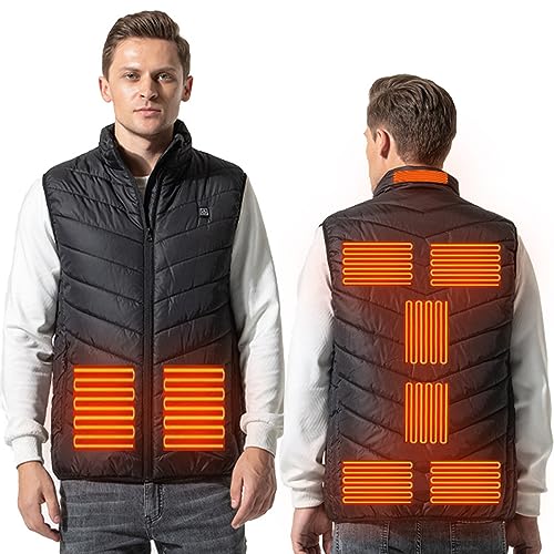 lyrlody 9-Zonen Beheizte Weste für Männer, USB Elektrisch Beheizte Jacke mit 3 Heizstufen, 5V Heizweste für Skifahren Wandern Pendeln Waschbare Heizweste (XL) von lyrlody