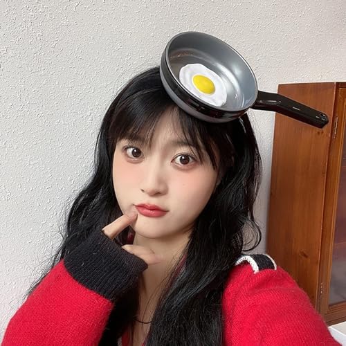 lyrlody Simulationspfanne Stirnband, Niedliche, Panförmige Kopfbedeckung mit Haarkontrolle, Bequemes Kunststoffharzmaterial für Frauen, Weit Verbreitete Verwendung, Lustige Pfanne (Spiegelei) von lyrlody