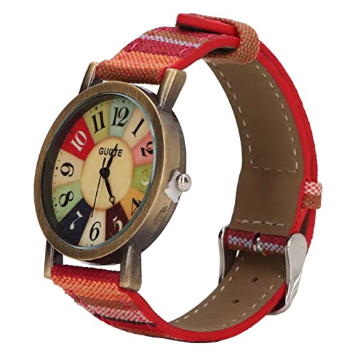lyrlody Uhr Boho, Bohemian Style Boho Women Watch Multicolour, Knopfbatterie, Messing und PU-Leder Uhr Frauen Uhr Boho für Geburtstag Party (Rot) von lyrlody