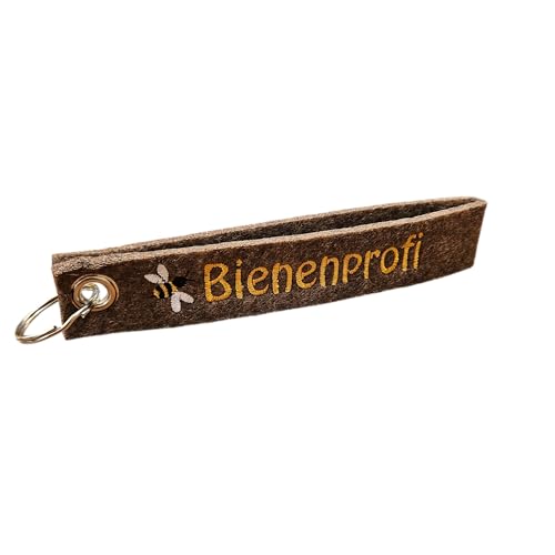 m-creativeworld production Filz Schlüsselanhänger bestickt Bienenprofi mit Biene Geschenk Imker 17x3 cm (Braun) von m-creativeworld production
