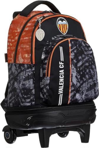 m-office Jugendlicher Schulrucksack mit Rädern Drei Fächer, Valencia CF, Doppelreißverschluss mit abnehmbarem Wagen, 34,5x44,5x23cm, Farbe Schwarz (Valencia) von m-office