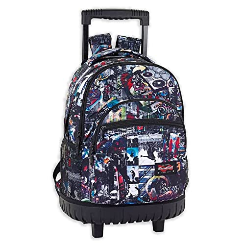 m-office Schulrucksack, Großer Rucksack mit Rädern, Ideal für die Schule oder auf Reisen, Zwei Fächer mit Doppel-Zipper, Große Fronttasche, 320x140x460mm (Urban) von m-office