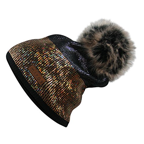 Sandy Damen Wintermütze Schwarz Goldener Pailletten Print | handgemachte Mütze von m.i.r.o.s