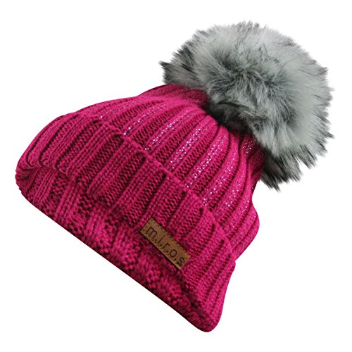 m.i.r.o.s Colette Damen Wintermütze Pink mit Glitzer | handgemachte Pompom Mütze von m.i.r.o.s