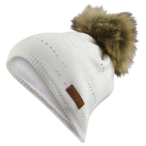 m.i.r.o.s Tiffany Damen Wintermütze Weiss mit Kristallen | handgemachte Bommel Mütze m.i.r.o.s Tiffany Damen Wintermütze Weiss mit Kristallen | handgemachte Bommel Mütze von m.i.r.o.s
