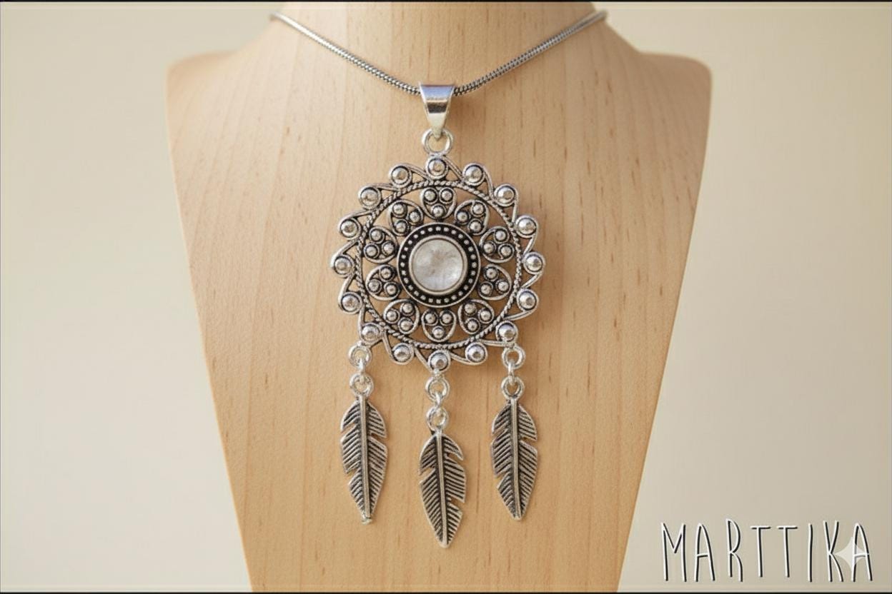 Traumfänger-Anhänger Mit Natursteinen - Amethyst, Labradorit Oder Mondstein | Boho-Halskette Aus Messing Federn von mARTtika