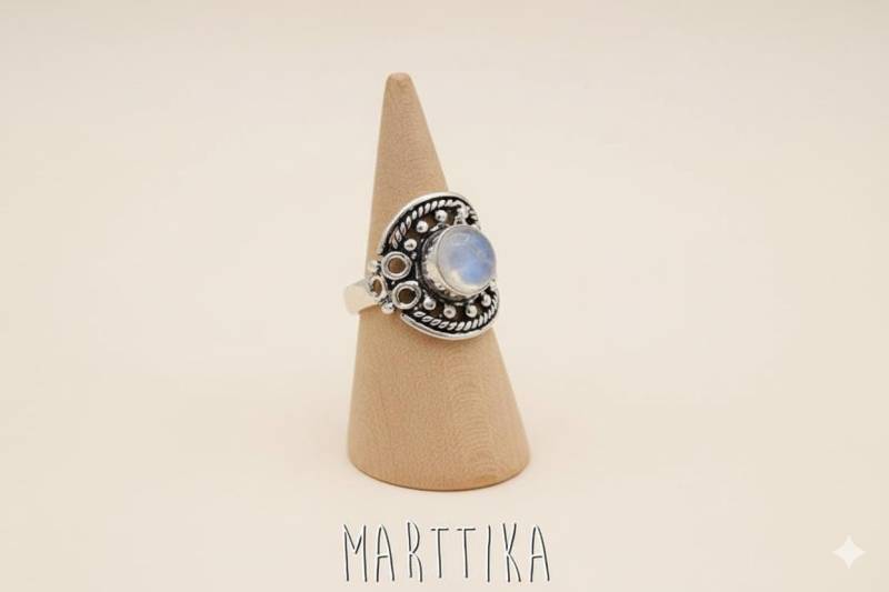 Verstellbarer Mandala-Ring Mit Schwarzem Onyx, Mondstein Und Amethyst - Bohème-Design von mARTtika