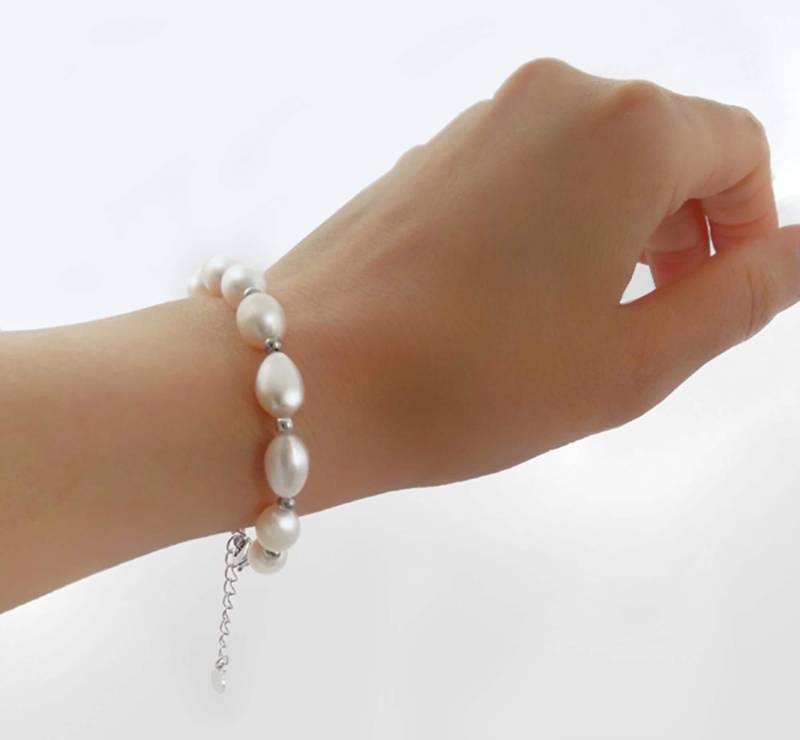 Armband Echte Perlen Süßwasser Zuchtperlen Weiß Perlenarmband 18 -22 cm, Ø 7 - 8 Mm Perle Perlenschmuck von mArteShop