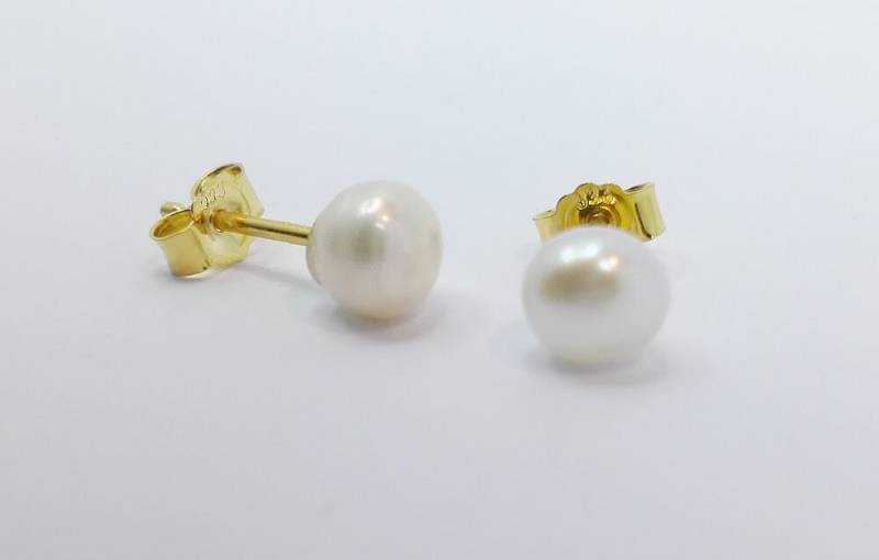 Echt Gold Zuchtperlen Ohrstecker Perlen /333, Perle Ø 5 Mm Perlenschmuck Schmuck Perlenohrstecker von mArteShop