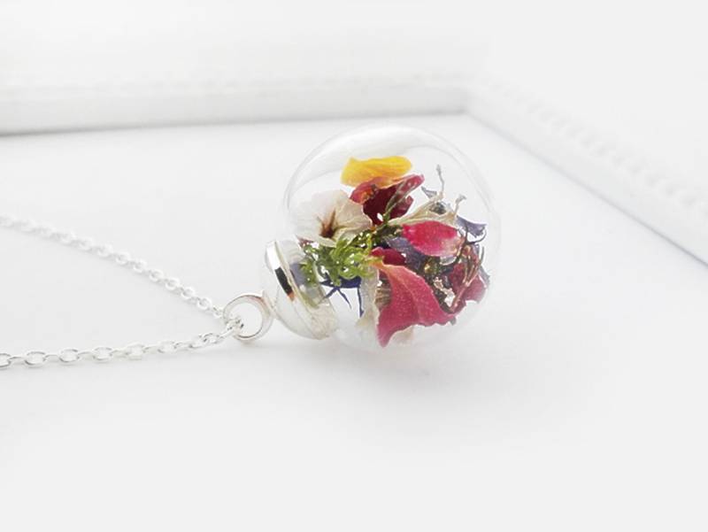 Echte Blumen Blüten Kette Blau Rot Gelb Grün, Halskette Schmuck 45-80cm Wähle Selbst Deine Wunschlänge von mArteShop