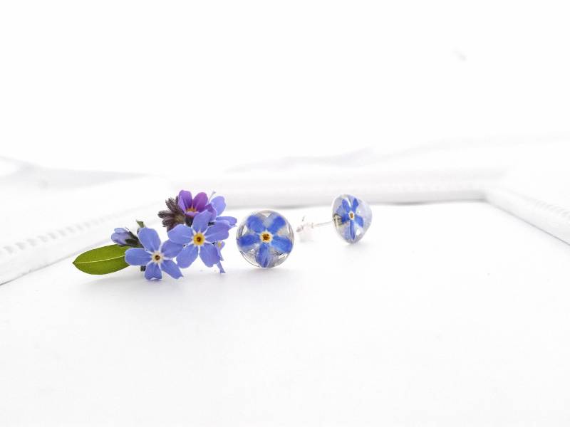 Echte Vergissmeinnicht Ohrstecker Silber, Mini 8 Mm Forget Me Not Ohrschmuck Echt 925 Sterling Silber Blüten Ohrringe Schmuck von mArteShop