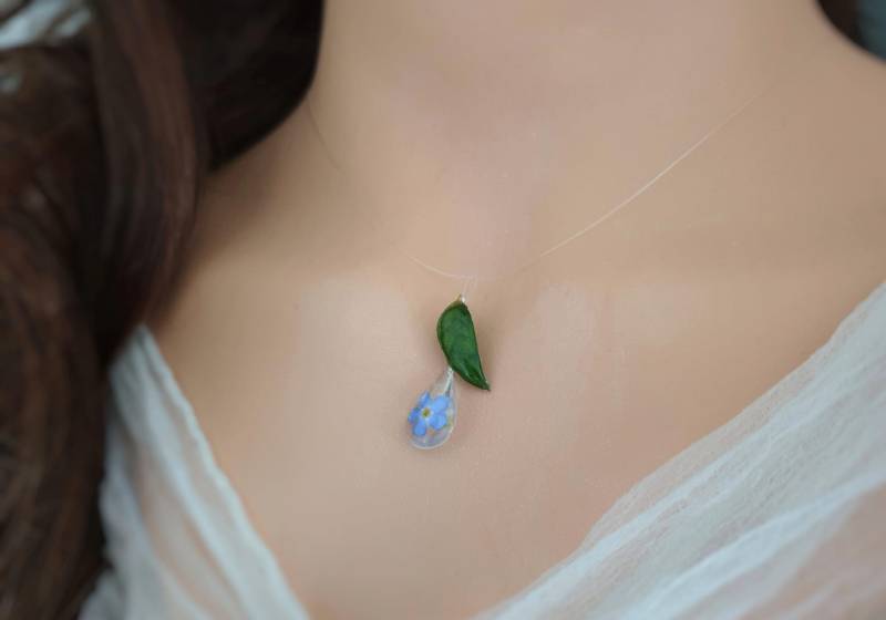 Echtes Vergissmeinnicht Etwas Blaues Unsichtbare Halskette Hochzeit Braut Gastgeschenk Brautjungfern Kette 925 Silber "Lass Blumen Sprechen" von mArteShop