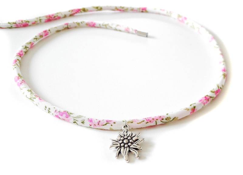 Edelweiß Kette Halskette Magnetverschluß Trachtenschmuck Trachtenarmband Dirndl Oktoberfest Minimalist Bracelet Rosa Pink Wunschlänge von mArteShop