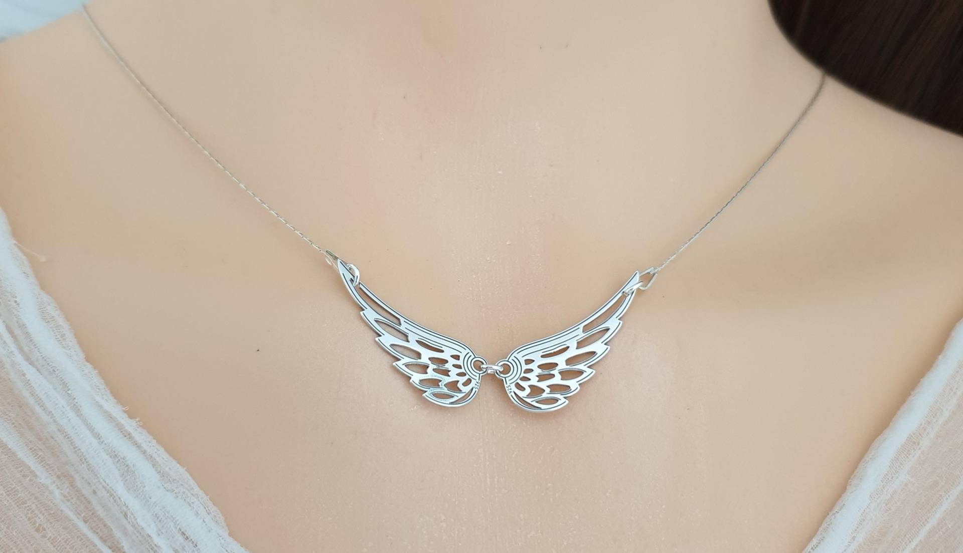 Engelflügel Angel Engel Flügel Schutzengel Halskette Zarte Echt 925 Silber Kette 46 cm Silberkette Gliederkette Schmuck von mArteShop