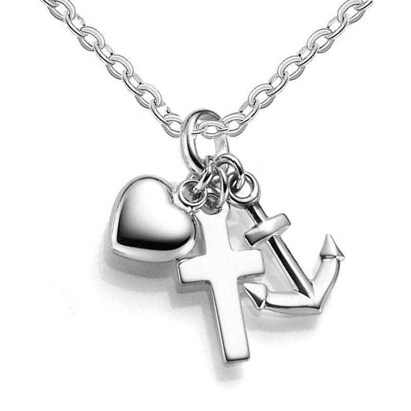 Glaube-Liebe-Hoffnung Herz - Kreuz Anker Halskette Anhänger/Massiv Echt 925 Silber, Symbol Kette Silberkette Gliederkette Wunschlänge von mArteShop