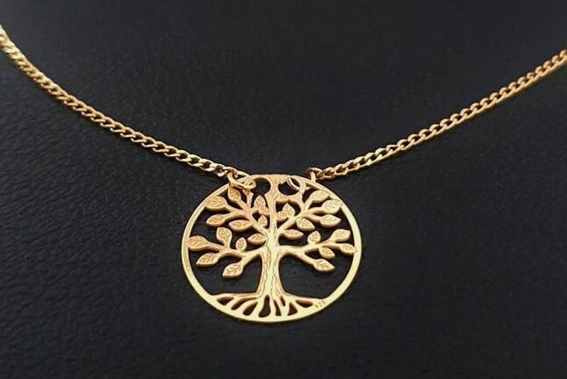 Halskette Baum Des Lebens, Lebensbaum Kette in Massiv 925 Sterling Silber Vergoldet, Wähle Die Wunschlänge Von 38 - 60 cm von mArteShop