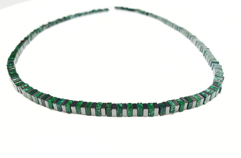 Jaspis Grün | Hämatit Schwarz Kette Würfel Würfelkette Magnet Verschluss 55 cm Herrenhalskette Schmuck Männer Mann Herren Geschenk von mArteShop