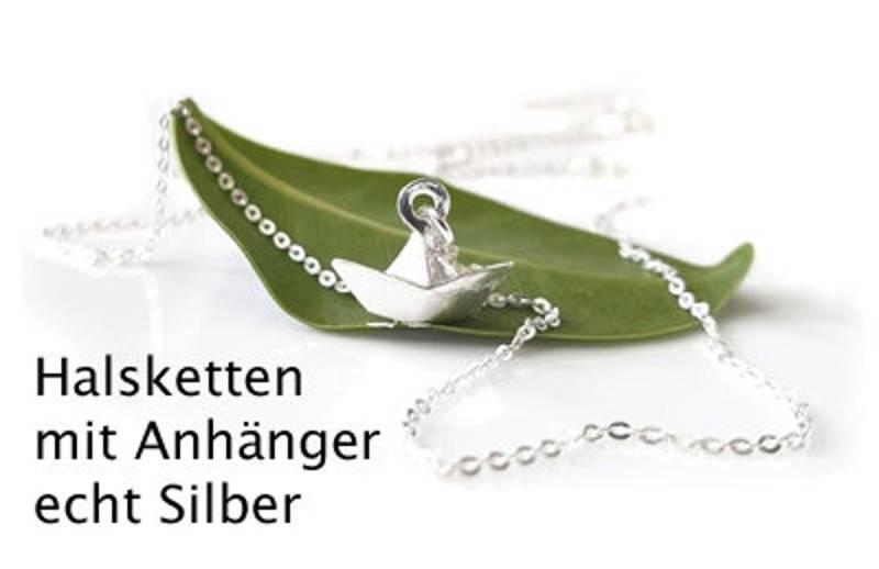 Kette Boot Schiff Origami Papierboot Papierschiff Segelboot Massiv Echt 925 Sterling Silber Halskette Maritim, 38 - 60 cm Wunschlänge von mArteShop