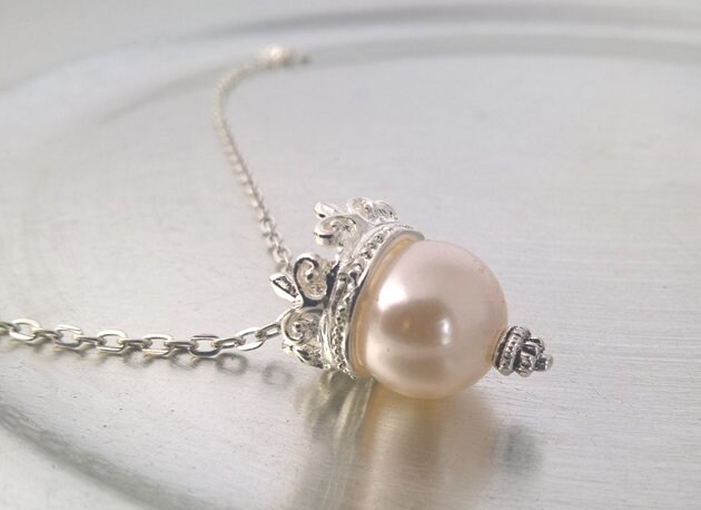 Kette Mit Krone Weißer Perle, Halskette Perlen Perlenkette Schmuck von mArteShop