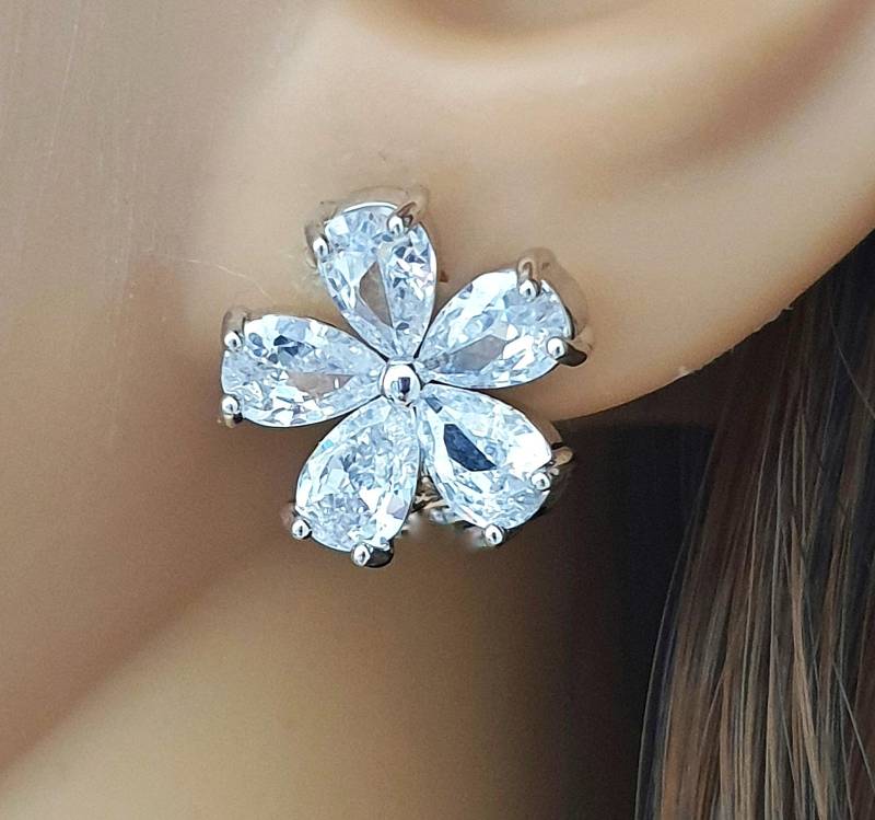 Ohrclips, Cz Zirkon Kristall Hochwertige Ohr Clip, Ohrring Blumen Schmuck, Silber, Keine Ohrlöcher Durchbohren von mArteShop