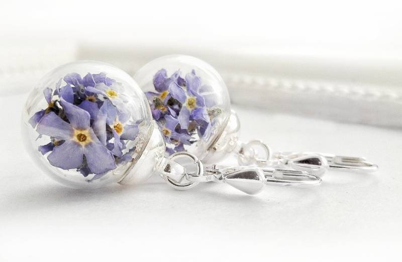Ohrringe Echte Vergissmeinnicht Forget Me Not Echt 925 Sterling Silber Ohrclips | Blüten Schmuck von mArteShop