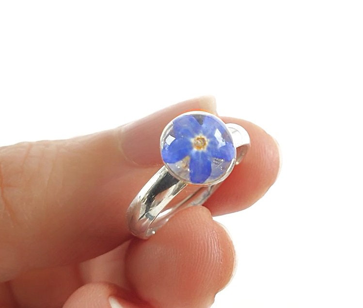 Ring | Verstellbar Echt 925 Silber Vergissmeinnicht Harz Ø 8mm Blüten Blumen Schmuck Personalisierung Erinnerungsgeschenke Freundin Mutter von mArteShop