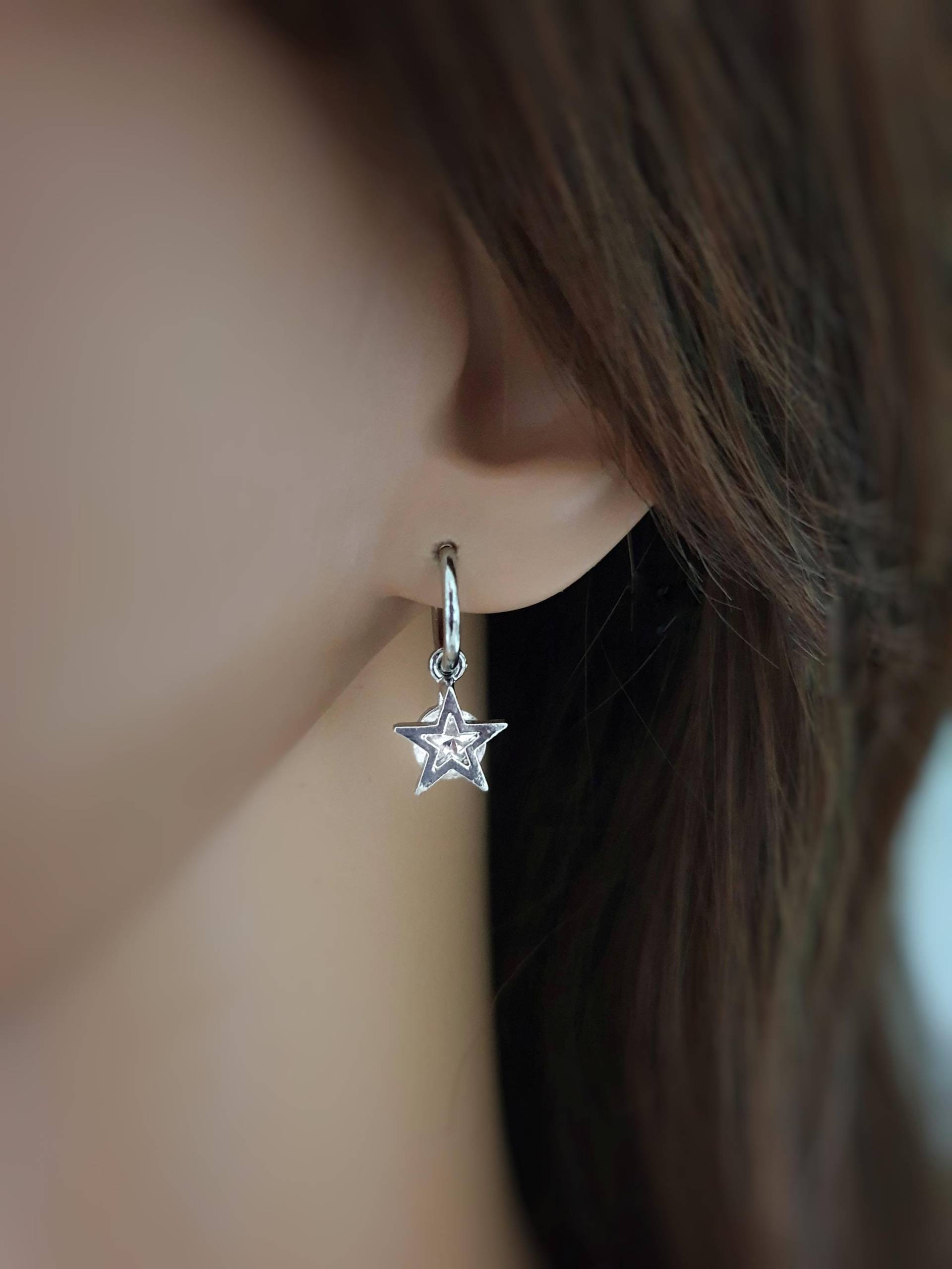 Stern Creolen Ohrclips, Kristall Clip, Ohrring Ohrhänger, Star Ohrclip Schmuck, Keine Ohrlöcher Durchbohren | Clip On Earring von mArteShop