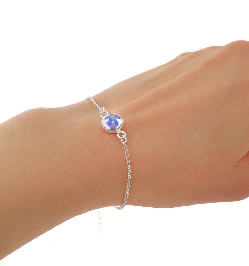 Vergissmeinnicht Cabochon Armband 925 Silber Mini Harz Ø 8mm Blüten Blumen Schmuck Personalisierung Erinnerungsgeschenke Freundin Mutter von mArteShop