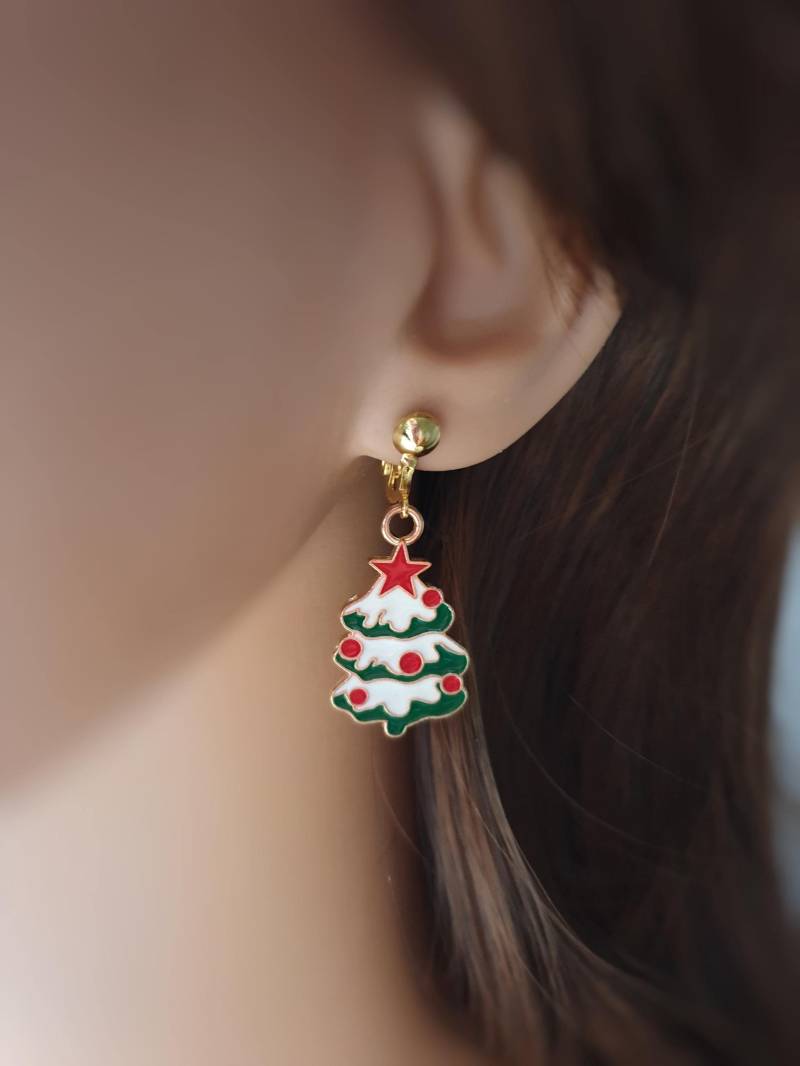 Weihnachtsbaum Ohrclips, Gold Ohrringe, Stern Weihnachtsstern Weihnachtsschmuck Baum Festlicher Schmuck Weihnachtsmann Weihnachtsgeschenk von mArteShop