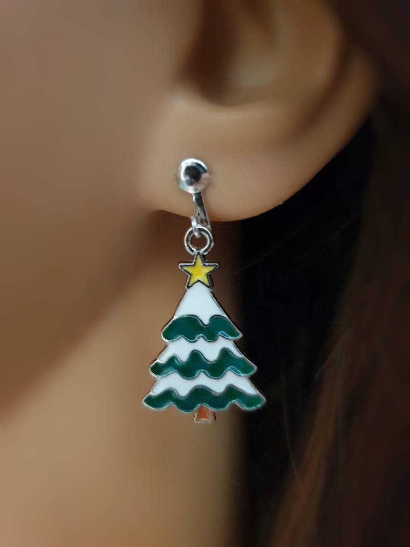 Weihnachtsbaum Ohrclips, Ohrringe, Stern Silber Weihnachtsstern Weihnachtsschmuck Baum Festlicher Schmuck Weihnachtsmann Weihnachtsgeschenk von mArteShop