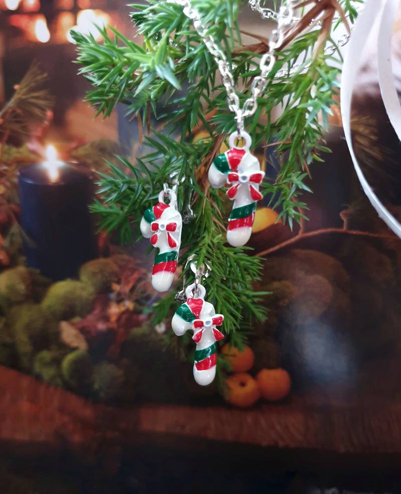 Weihnachten Zuckerstange Set Ohrclips, Ohrringe, Halskette, Charm Festlicher Schmuck, Weihnachtsmann, Weihnachtsgeschenk von mArteShop