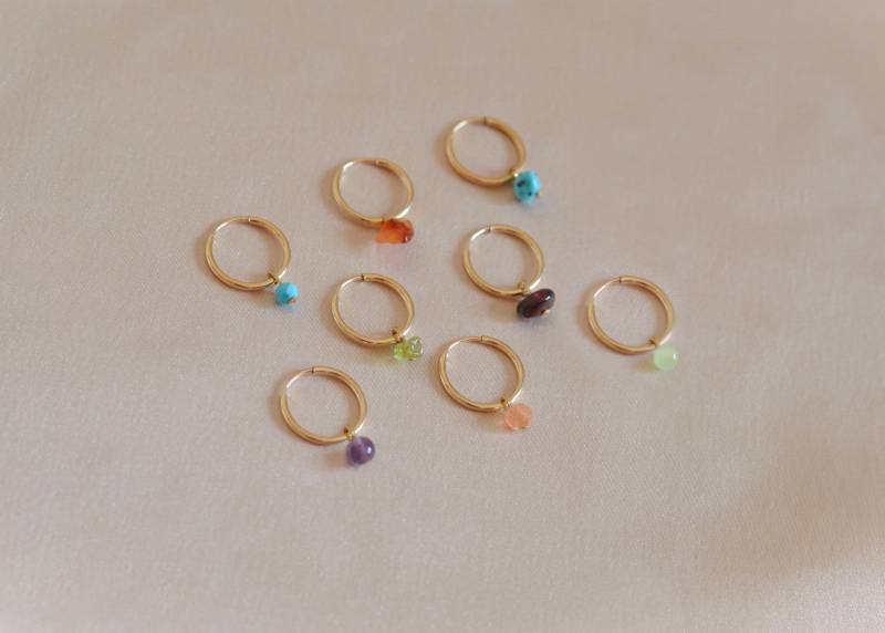 Edelstein/Mineral Creolen, Paar 14Kt Gold Filled Ohrringe. Amethyst Citrin Türkis Peridot Karneol Lapis Sonnenstein Jade Granat Edelstein/Mineral Creolen, Paar 14Kt Gold Filled Ohrringe. Amethyst Citrin Türkis Peridot Karneol Lapis Sonnenstein Jade Granat von mLightly