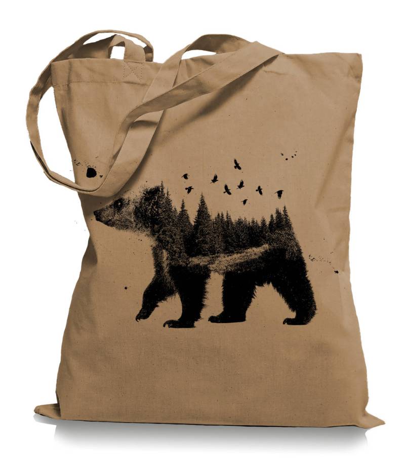 Forrest Bear - Jutebeutel Turnbeutel Stoffbeutel Hipster Sportbeutel Rucksack Tasche Bär Grizzly Birds Nature Mit Motiv Bedruckt Tote Bag von ma2ca
