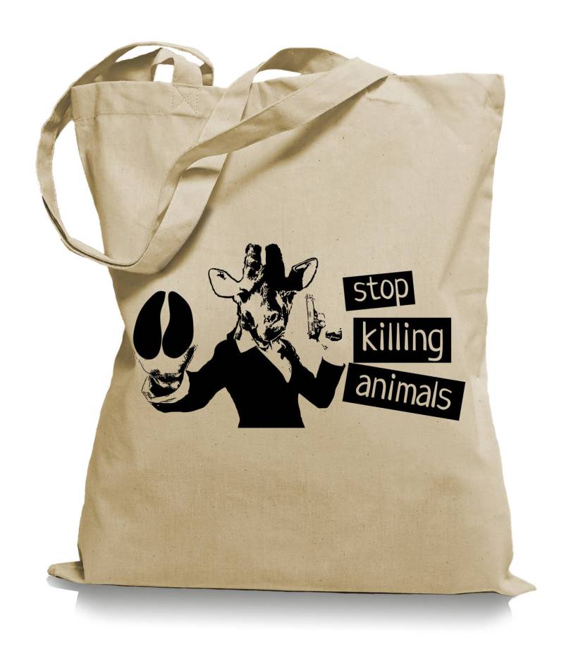 Stop Killing Animals - Jutebeutel Turnbeutel Stoffbeutel Sportbeutel Rucksack Tasche Giraffe Tierschutz Mit Motiv Bedruckt von ma2ca