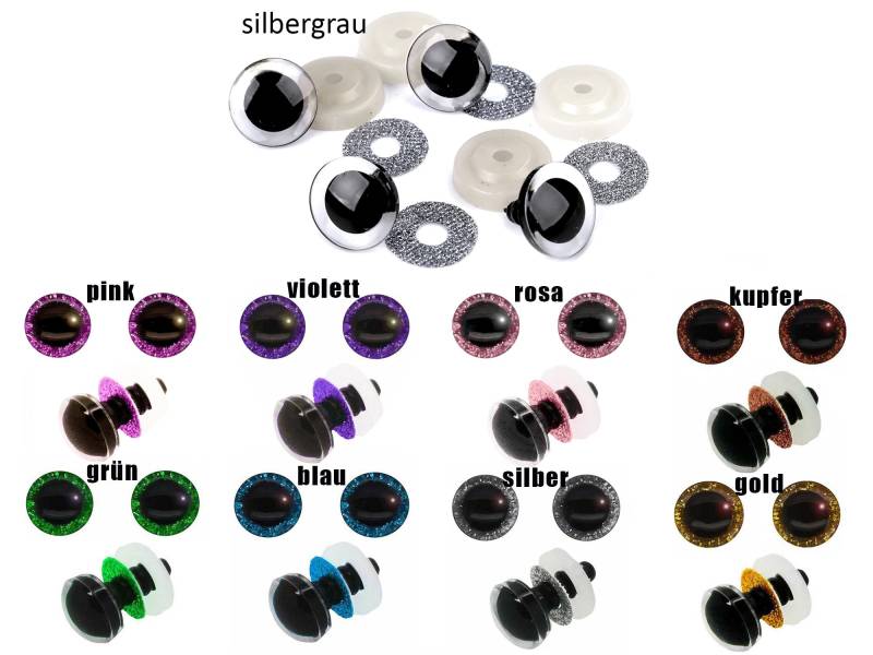 Glitzer-Augen 5 Paar 12-40mm M. Gegenstück Sicherheitsaugen Amigurumis Kuscheltiere Teddy von maDDmaGermany
