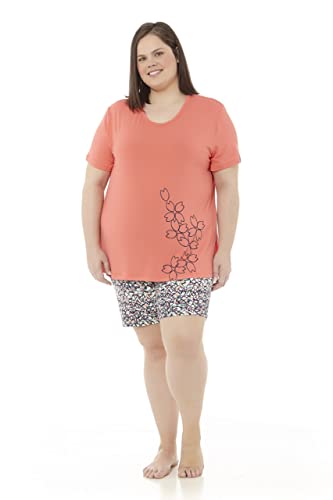 mabel intima - Damen Sommer Pyjama | Übergröße | Kurzarm und kurze Hose | Größen 46-70 | XL-7XL | Frühjahr/Sommer | bequem und atmungsaktiv, korallenrot, 60 von mabel intima
