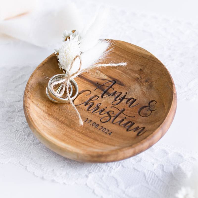 Ringschale - Romantic | Ringbox Aus Teakholz, Ring-Aufbewahrung Für Brautpaare, Teller Eheringe von maberyDE