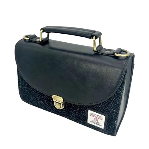 Maccessori Damen Mini Day Bag Harris Tweed & Vegan Leather Crossbody Bag mit authentischem Design, Dunkelgrau von maccessori