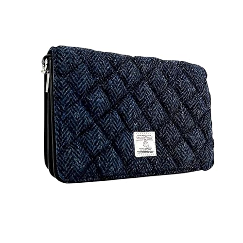 Maccessori Damen Umhängetasche Harris Tweed & Vegan Leather Medium Size Handtasche Scottish Herringbone Design, Blau, Modern von maccessori