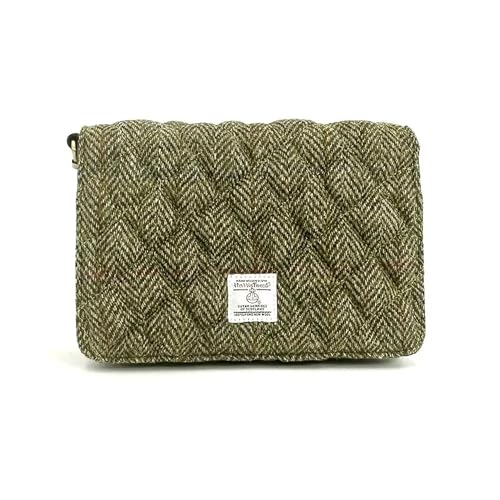Maccessori Damen Umhängetasche Harris Tweed & Vegan Leather Medium Size Handtasche Scottish Herringbone Design, Grün (Country Green), Modern von maccessori
