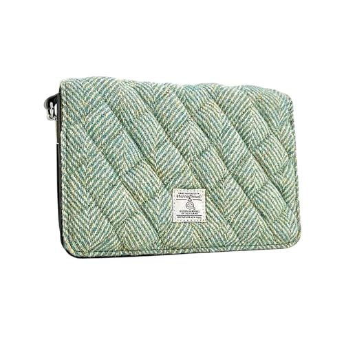 Maccessori Damen Umhängetasche Harris Tweed & Vegan Leather Medium Size Handtasche Scottish Herringbone Design, Türkisfarbenes Fischgrätenmuster, Modern von maccessori