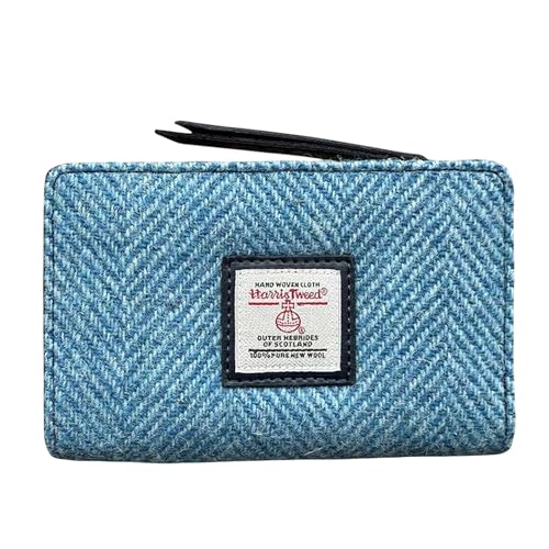 Maccessori Harris Tweed Scottish Zip Purse - Handgewebte Wolle, Schottenkaro-Design, kompakt & langlebig, Himmelblau, 14 x 9 x 3 cm, Geschenk bereit von maccessori