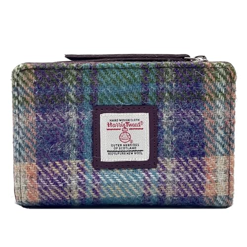 Maccessori Harris Tweed Scottish Zip Purse - Handwoven Wool, Tartan Design, Compact & Durable Green/Purple 14.0 cm x 9.0 cm x 3.0 cm Gift Ready von maccessori